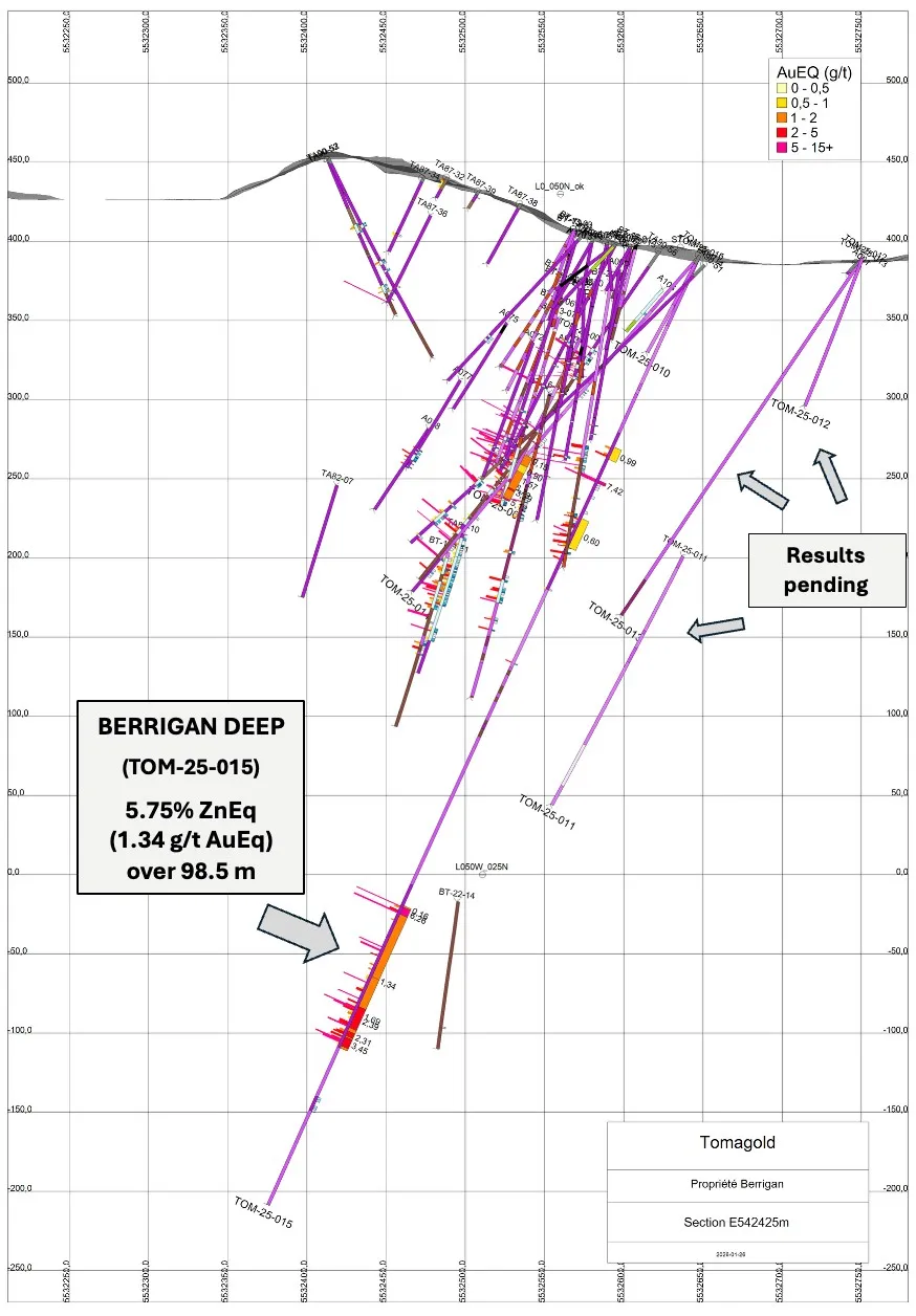 Deep Semi Massive Sulphide Zinc, Silver and Gold Intersection at Berrigan Property